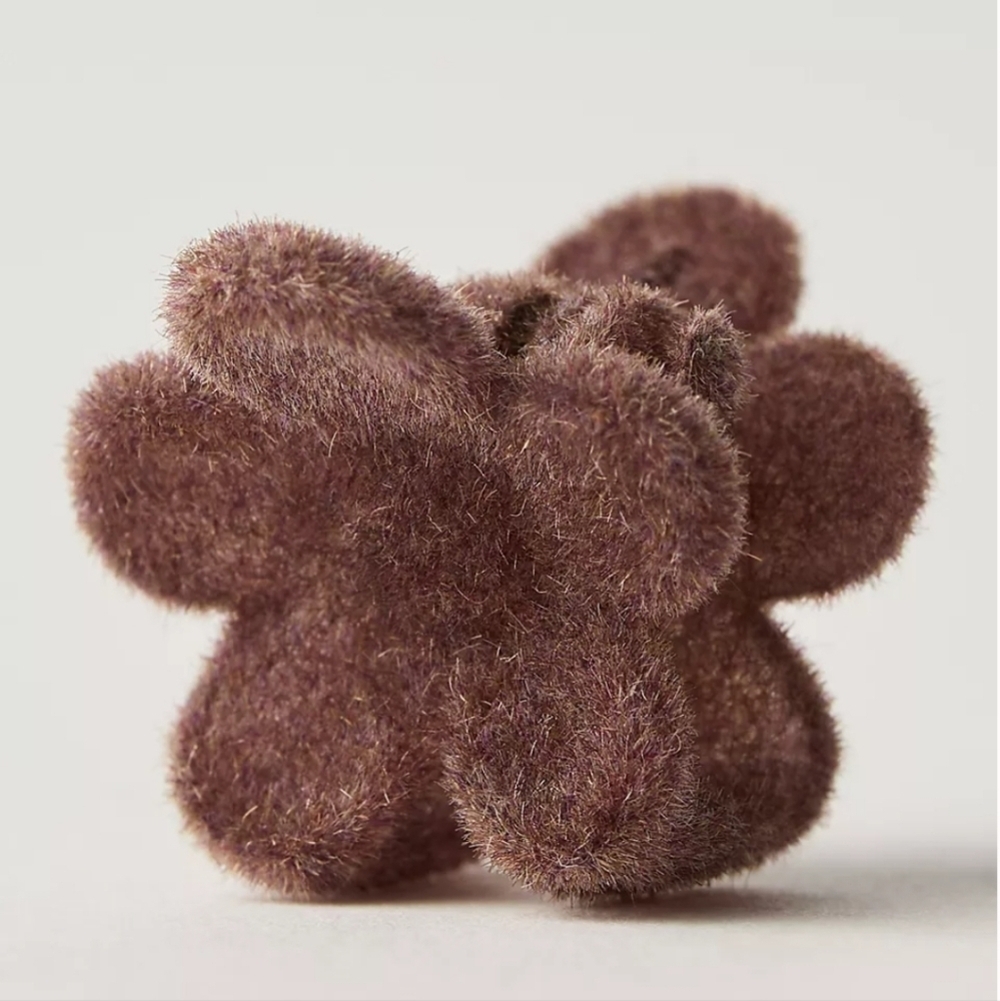 Nwt FP Eggplant Felt Flower Fuzzy Hair Claw Clip Hair Accessory